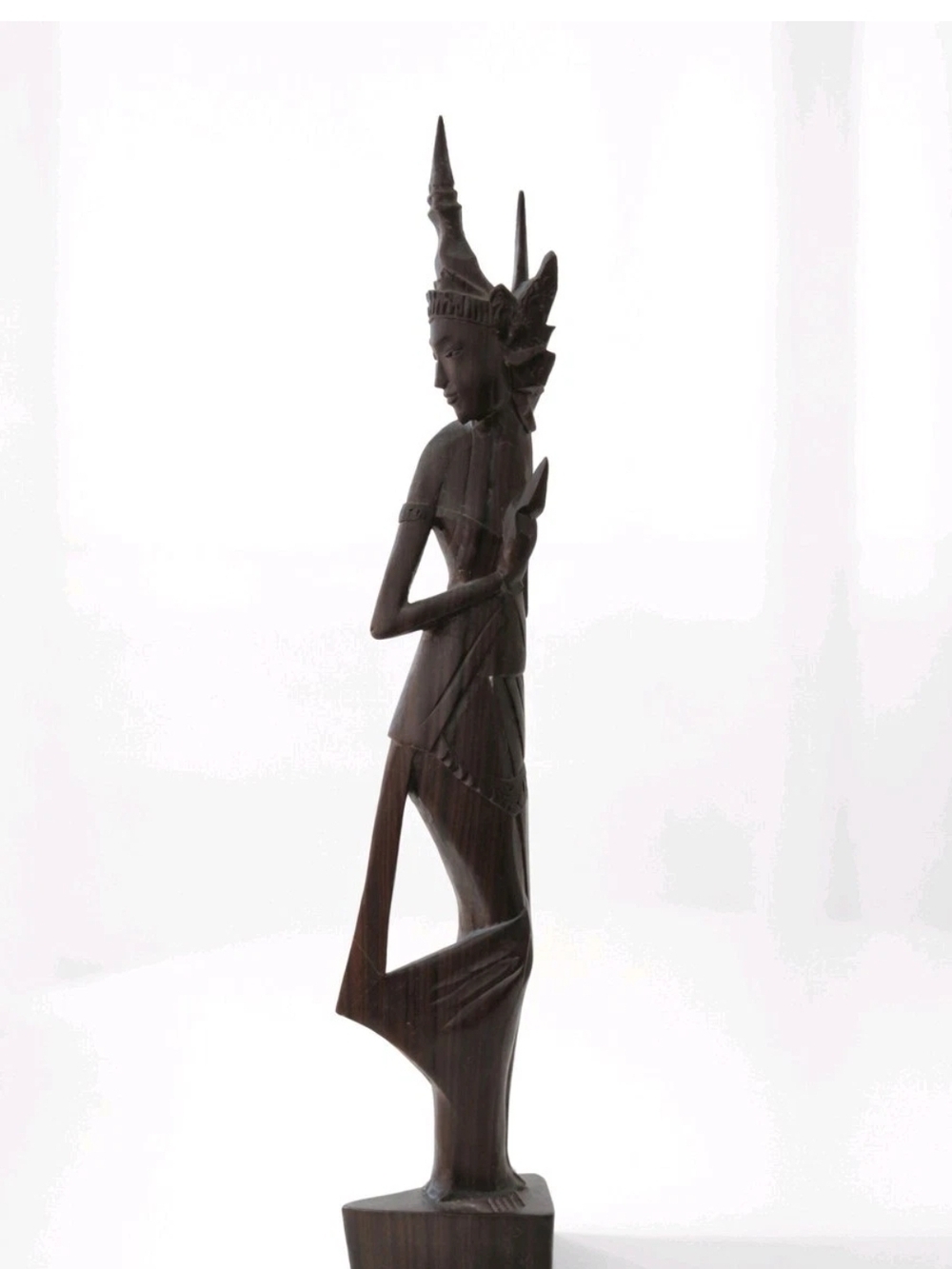 Vintage 1920s  Hand Carved Thai Wooden Apsara Statue 12” Figure Teak Style Decor